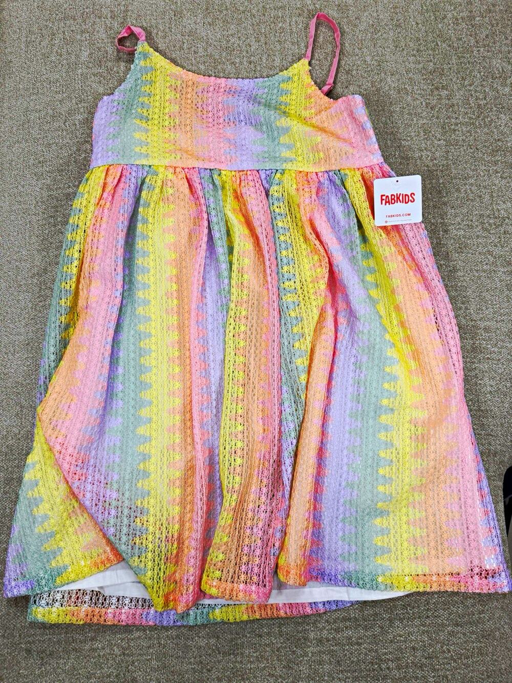 FABKIDS Girls 18 Multicolor Striped Lace Knee Length Scoop Neck Sundress